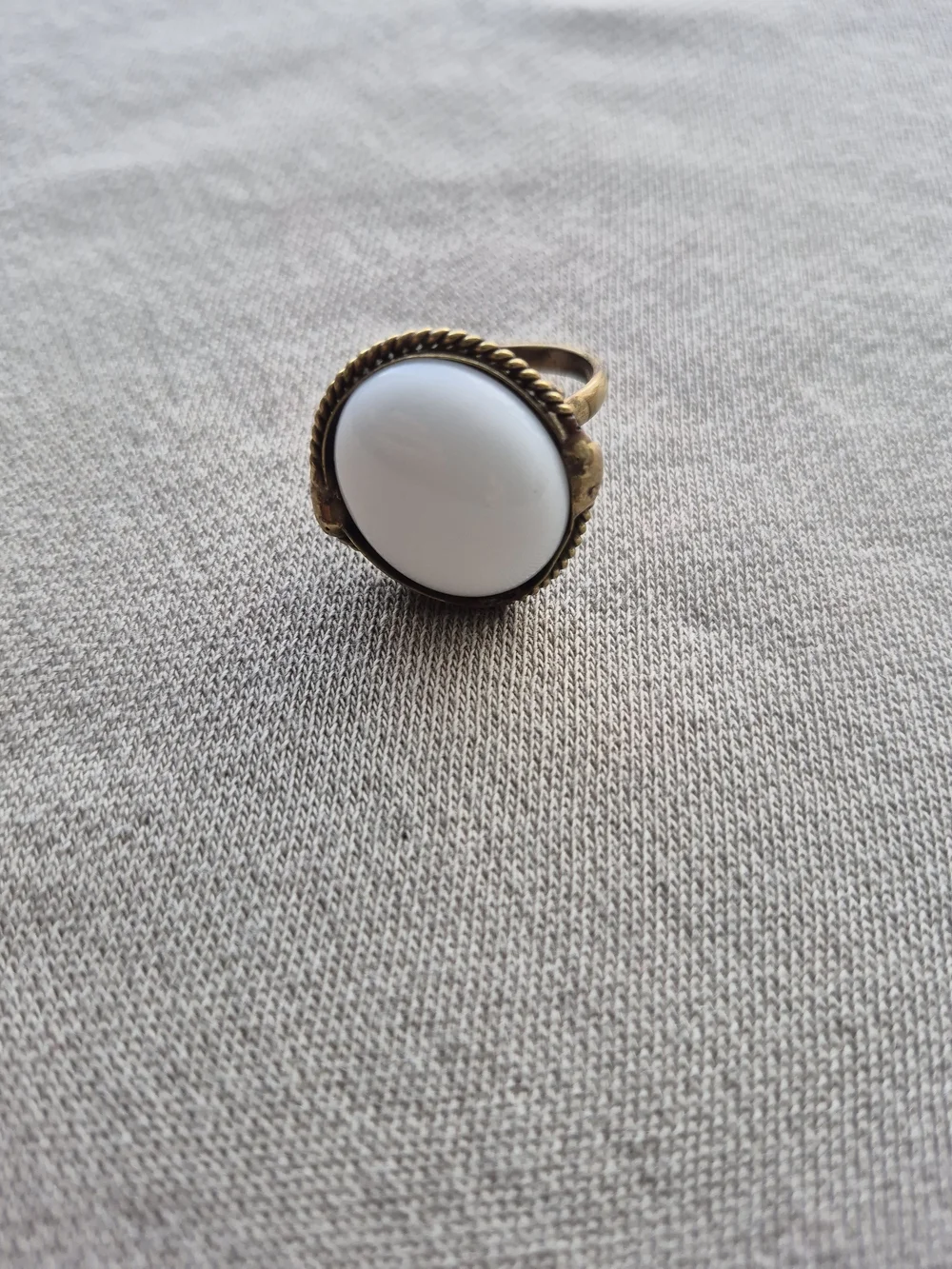 Classic White Oval Cabochon Ring in Antique Gold